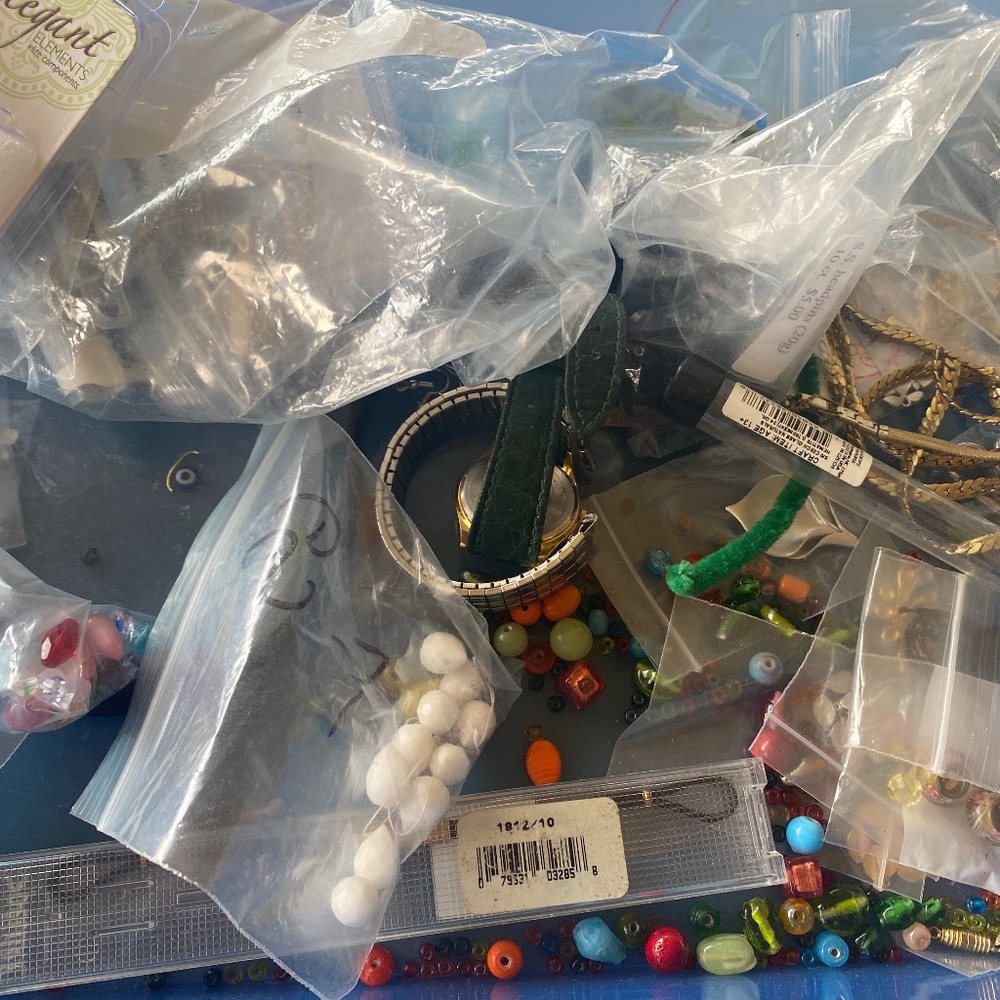 Jewelry making lot of beads and watch parts and hooks and closures